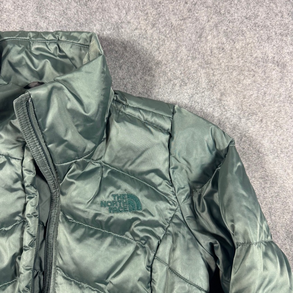 The North Face Puffer Jacket Womens S Green 550 Down Quilted Full Zip Coat FLAW* - Picture 2 of 12